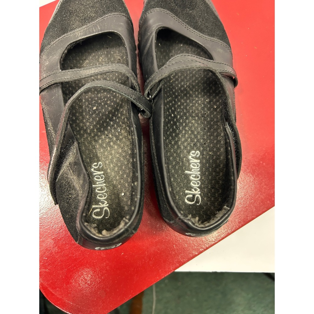 Skechers Mary Jane Flats 6.5 Black Leather Suede Crisscross Strap Y2K Style - Picture 8 of 10